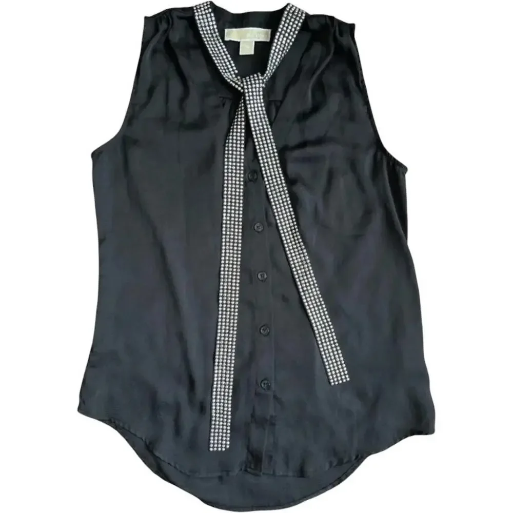 Michael Kors Black Embellished V Neck Sleeveless Top, XS